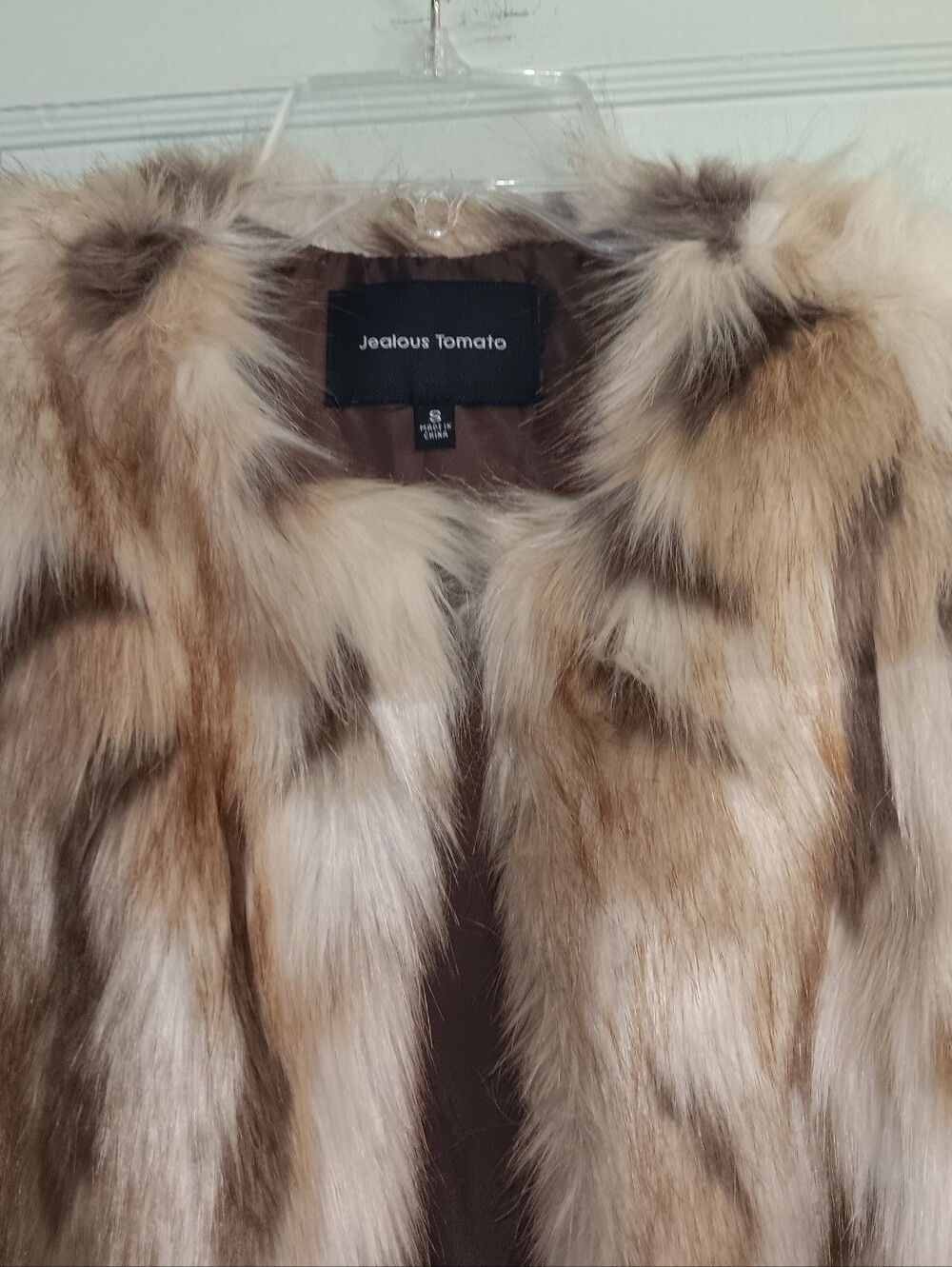 Jealous Tomato Multi-Tone Faux Fur Vest in Brown Tan and Cream Size Small NWOT